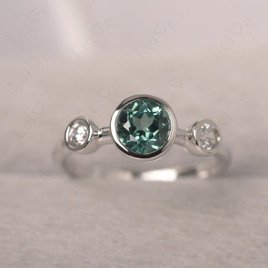 Green Sapphire Wedding Ring 3 Stone Bezel Set Ring
