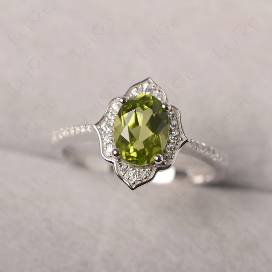 Peridot Vintage Oval Halo Engagement Rings