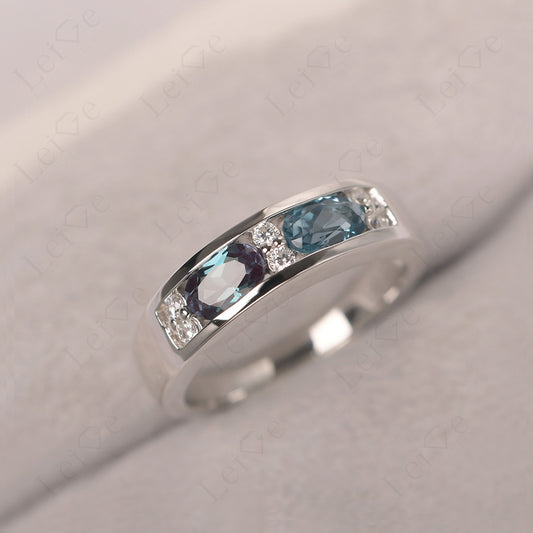 Oval Cut Alexandrite And London Blue Topaz Toi Et Moi Wide Band Ring