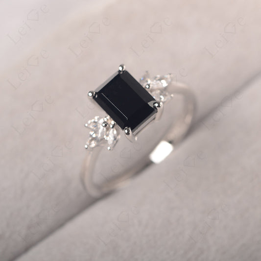 Black Spinel Ring Emerald Cut Wedding Ring Gold