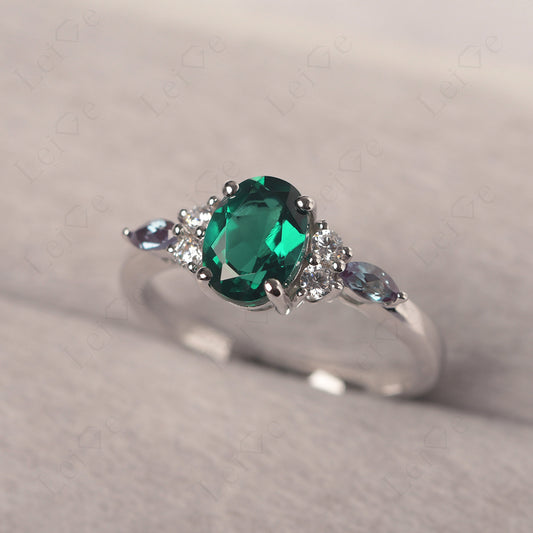 Emerald Ring Sterling Silver Oval Cut Ring