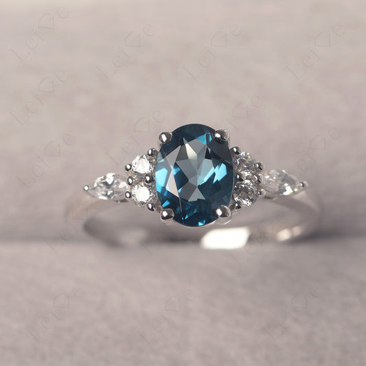 London Blue Topaz Ring Sterling Silver Oval Cut Ring