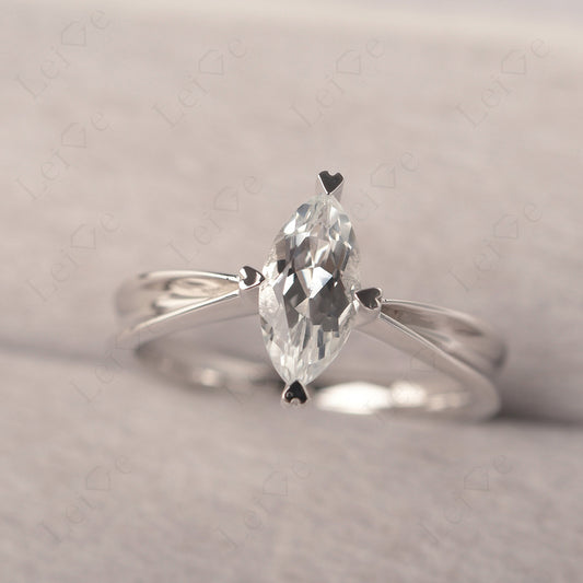 White Topaz Wedding Ring Marquise Solitaire Ring