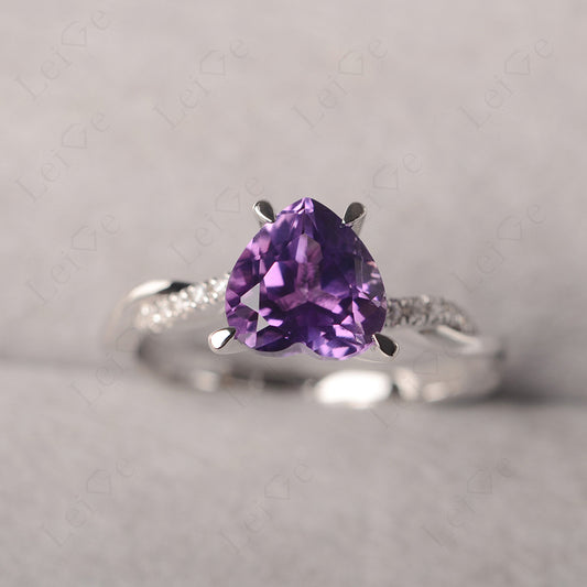 Twisted Heart Shaped Amethyst Ring White Gold