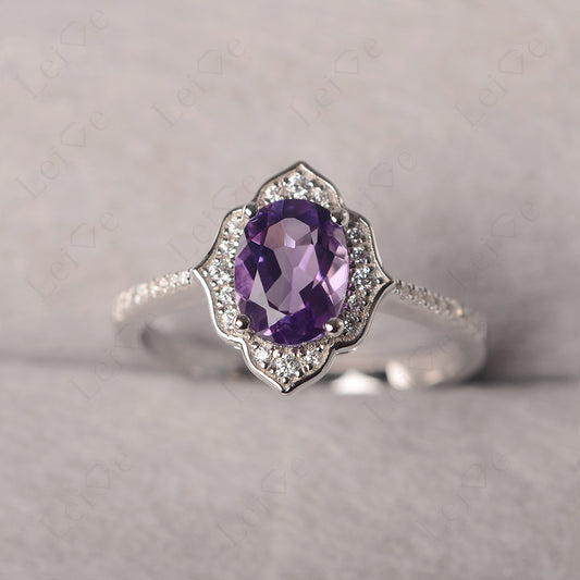 Amethyst Vintage Oval Halo Engagement Rings