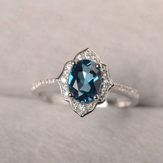 London Blue Topaz Vintage Oval Halo Engagement Rings