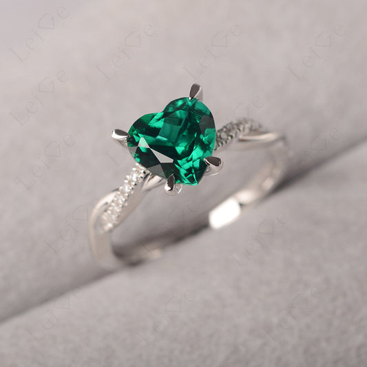 Twisted Heart Shaped Emerald Ring White Gold