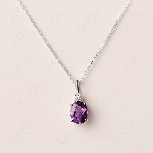 Simple Oval Amethyst Necklace Pendant