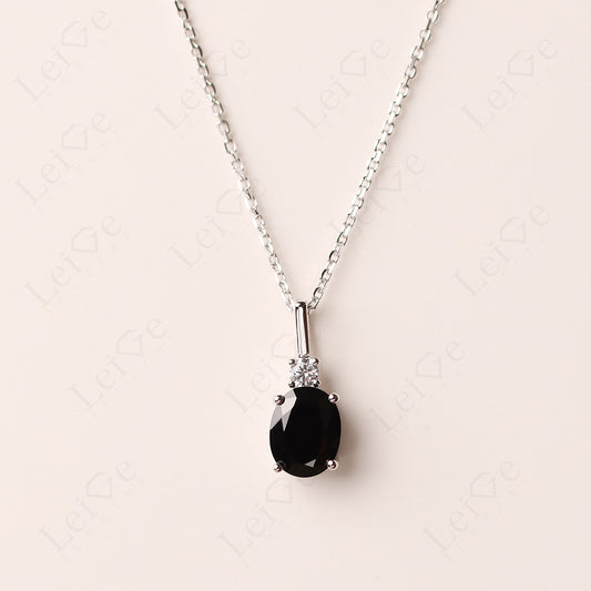 Simple Oval Black Spinel Necklace Pendant