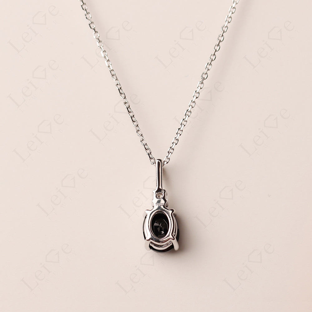 Simple Oval Black Spinel Necklace Pendant
