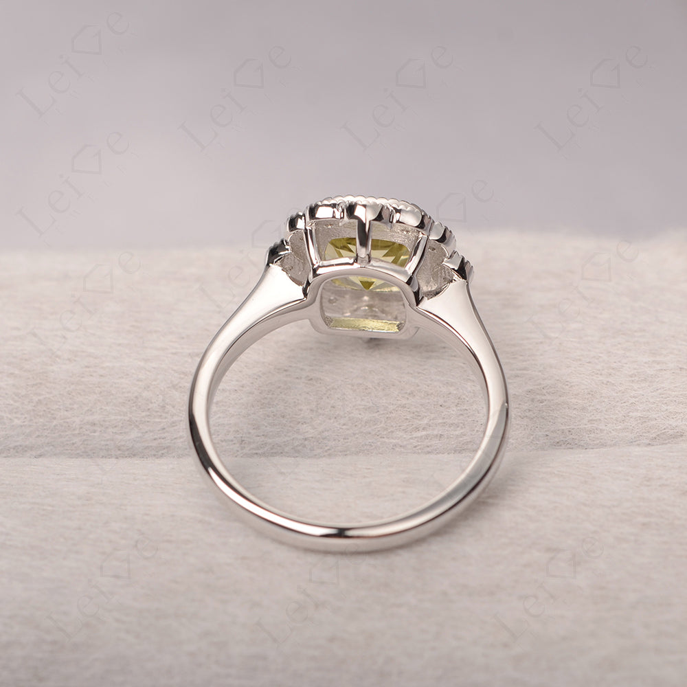 Cushion Cut Lemon Quartz Milgrain Ring