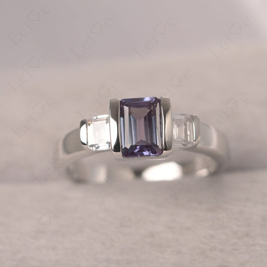 Vintage Alexandrite Ring Bezel Set Emerald Cut Ring