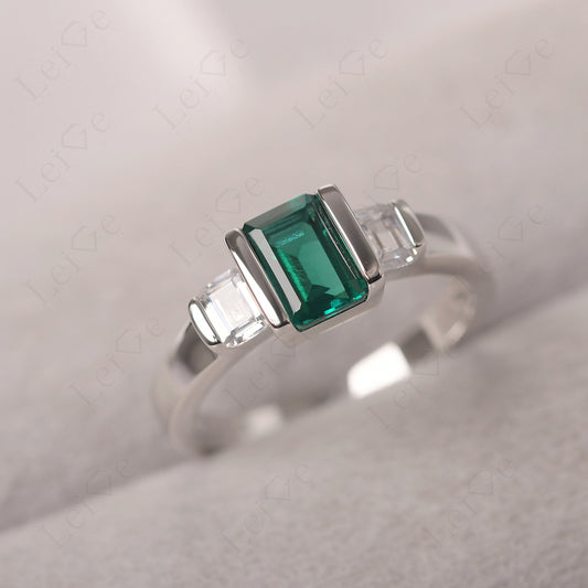 Vintage Emerald Ring Bezel Set Emerald Cut Ring