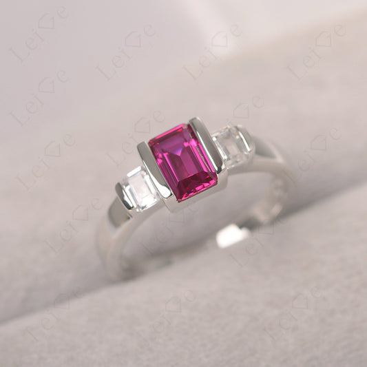 Vintage Ruby Ring Bezel Set Emerald Cut Ring