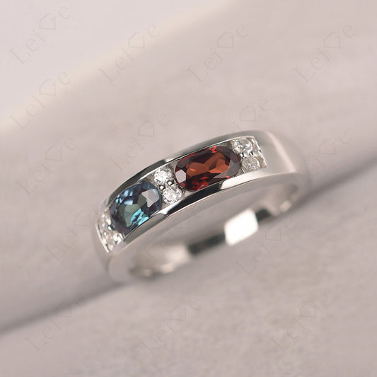Oval Cut Alexandrite And Garnet Toi Et Moi Wide Band Ring