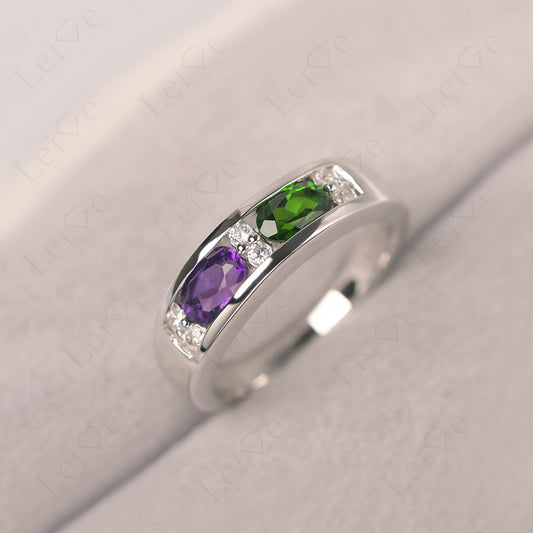 Oval Cut Amethyst And Diopside Toi Et Moi Wide Band Ring