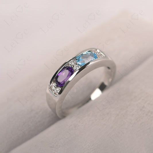 Oval Cut Amethyst And Swiss Blue Topaz Toi Et Moi Wide Band Ring