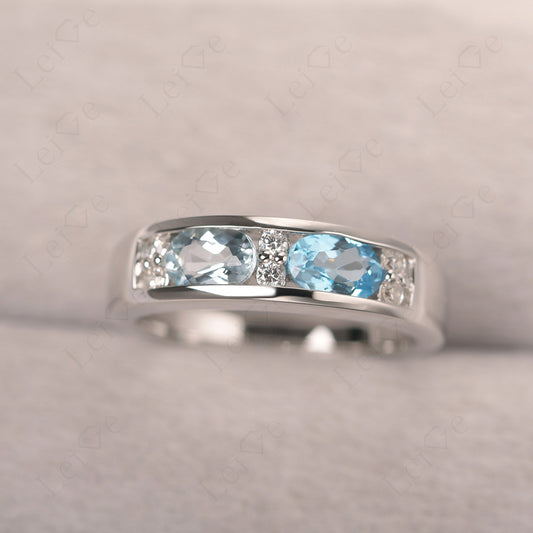 Oval Cut Aquamarine And Swiss Blue Topaz Toi Et Moi Wide Band Ring