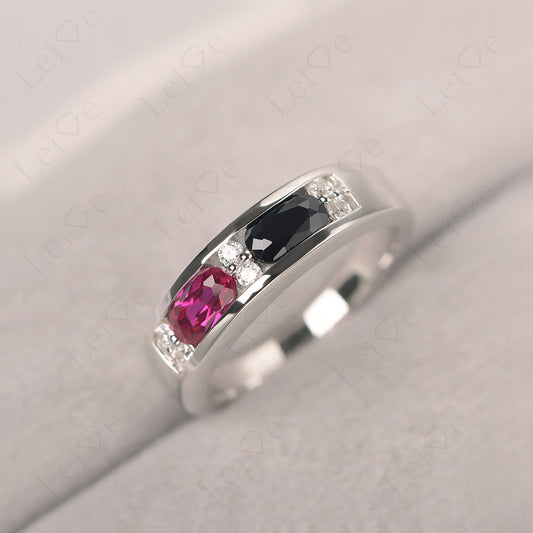 Oval Cut Black Spinel And Ruby Toi Et Moi Wide Band Ring