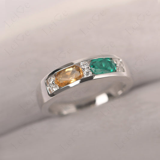 Oval Cut Citrine And Emerald Toi Et Moi Wide Band Ring