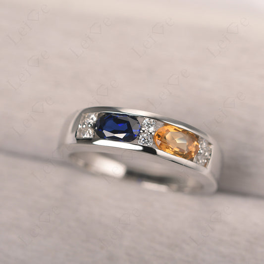 Oval Cut Citrine And Sapphire Toi Et Moi Wide Band Ring