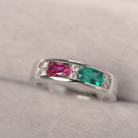 Oval Cut Emerald And Ruby Toi Et Moi Wide Band Ring