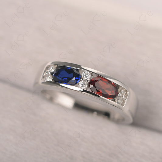 Oval Cut Garnet And Sapphire Toi Et Moi Wide Band Ring