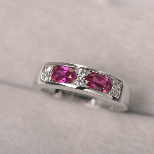 Oval Cut Ruby Toi Et Moi Wide Band Ring