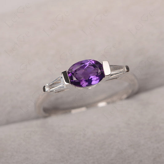 Oval Cut Amethyst East West Engagement Ring
