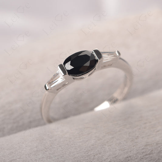 Oval Cut Black Spinel East West Engagement Ring