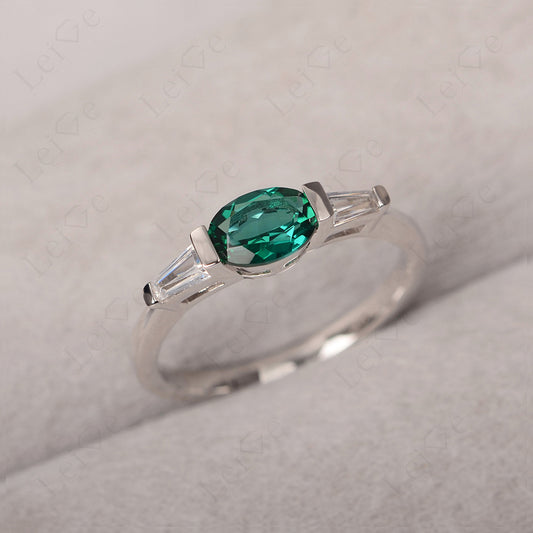 Oval Cut Emerald East West Engagement Ring