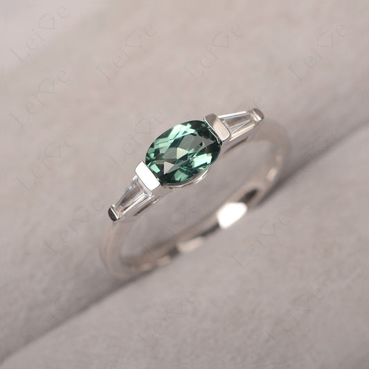 Oval Cut Green Sapphire East West Engagement Ring