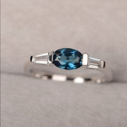 Oval Cut London Blue Topaz East West Engagement Ring