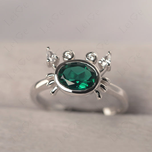 Oval Shape Bezel Set Emerald Crab Rings