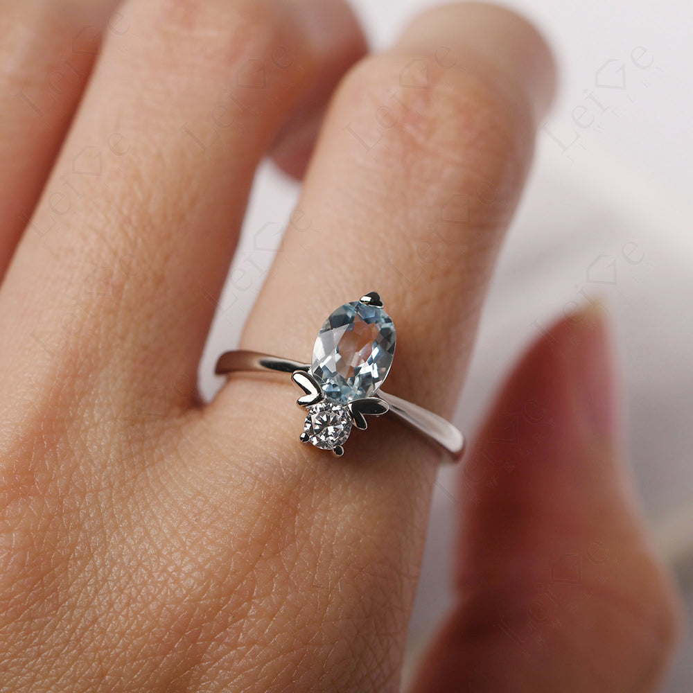 Aquamarine Wedding Ring Bee Ring Sterling Silver