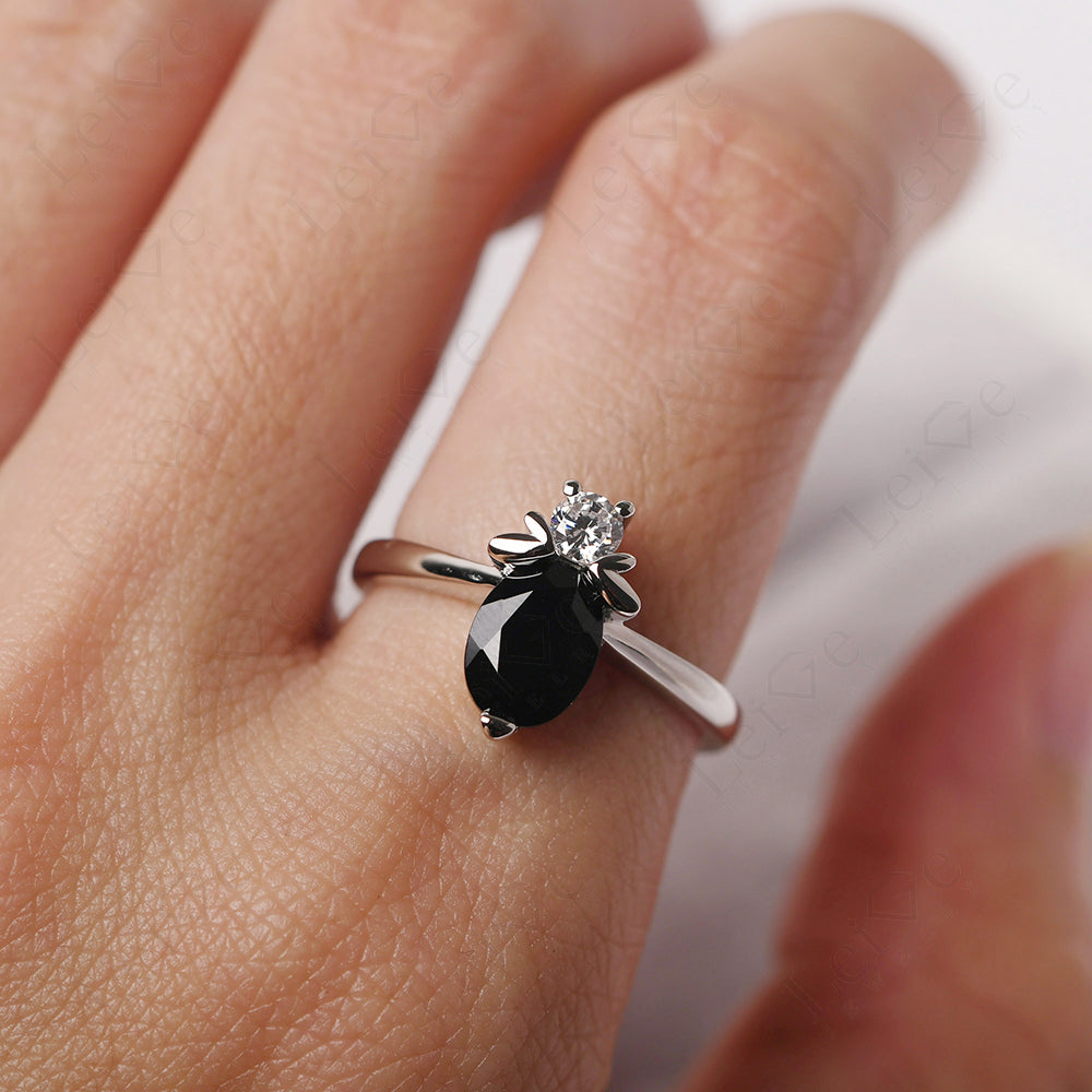 Black Spinel Wedding Ring Bee Ring Sterling Silver