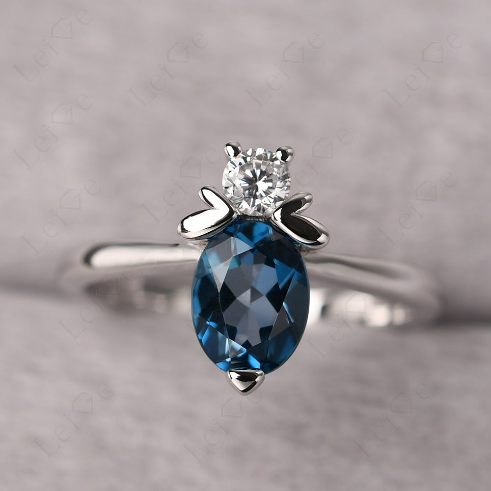 London Blue Topaz Wedding Ring Bee Ring Sterling Silver