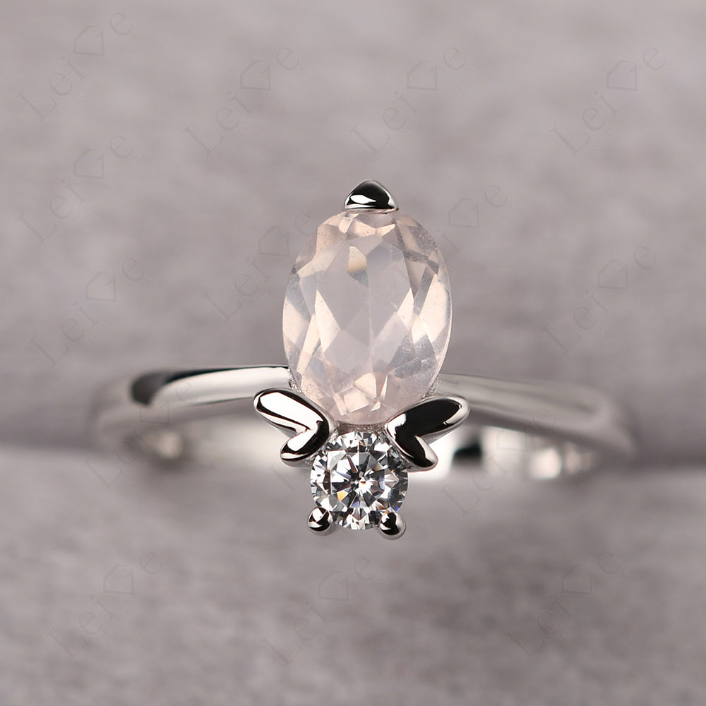 Rose Quartz Wedding Ring Bee Ring Sterling Silver