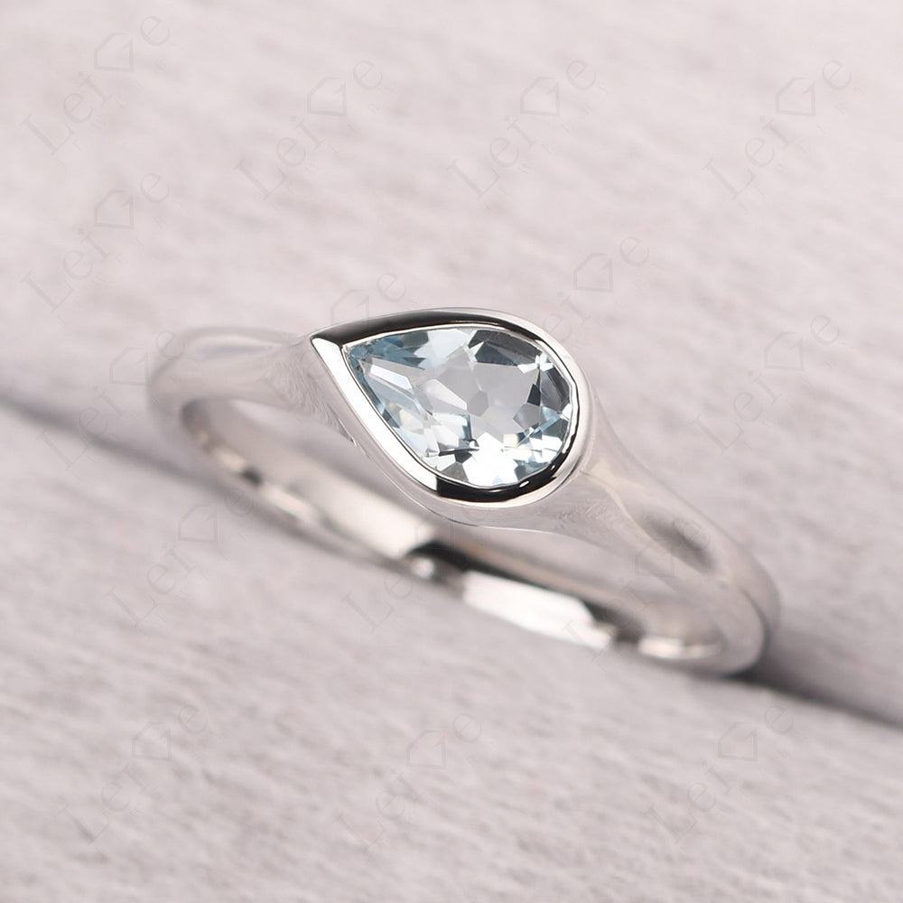 Horizontal Pear Aquamarine Engagement Ring