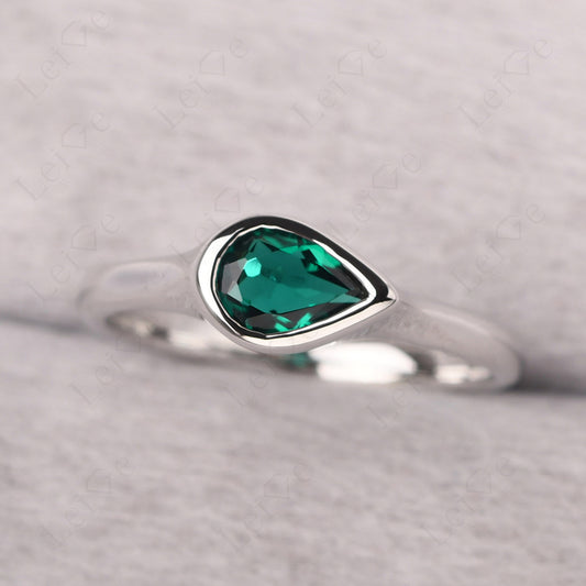 Horizontal Pear Emerald Engagement Ring