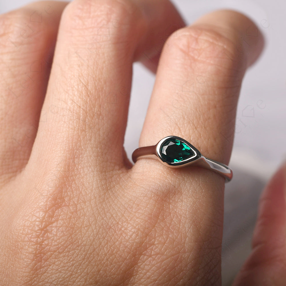Horizontal Pear Emerald Engagement Ring