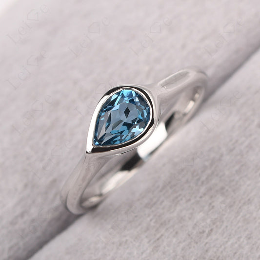 Horizontal Pear London Blue Topaz Engagement Ring