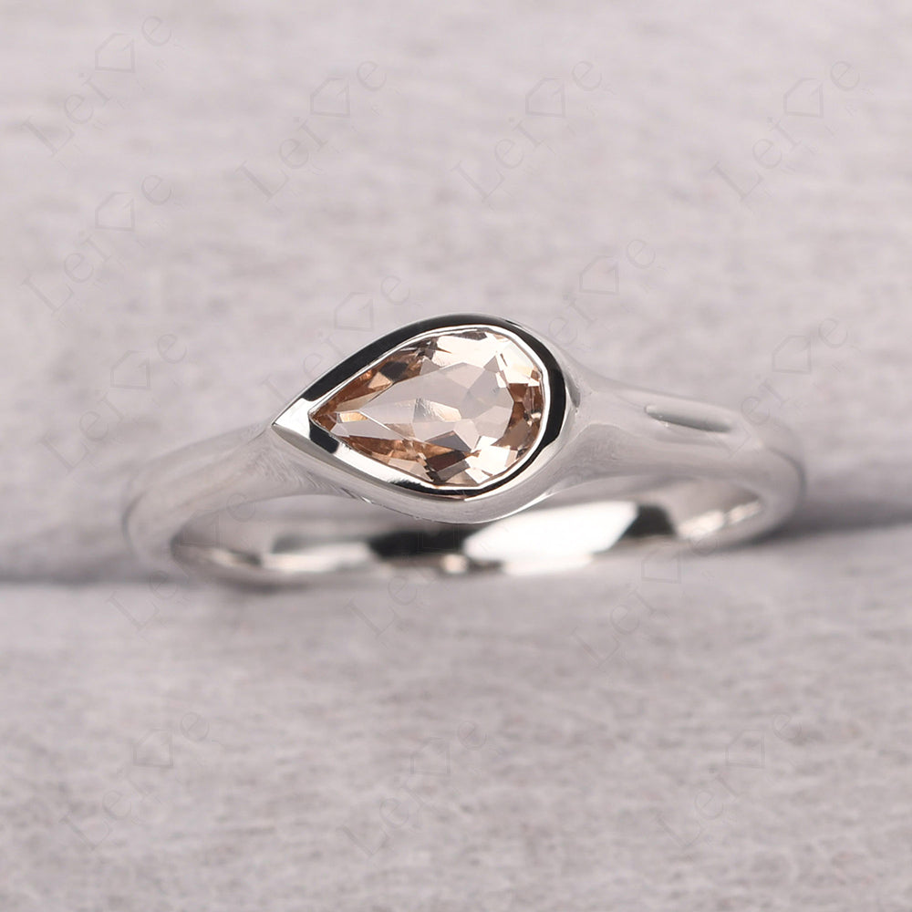Horizontal Pear Morganite Engagement Ring