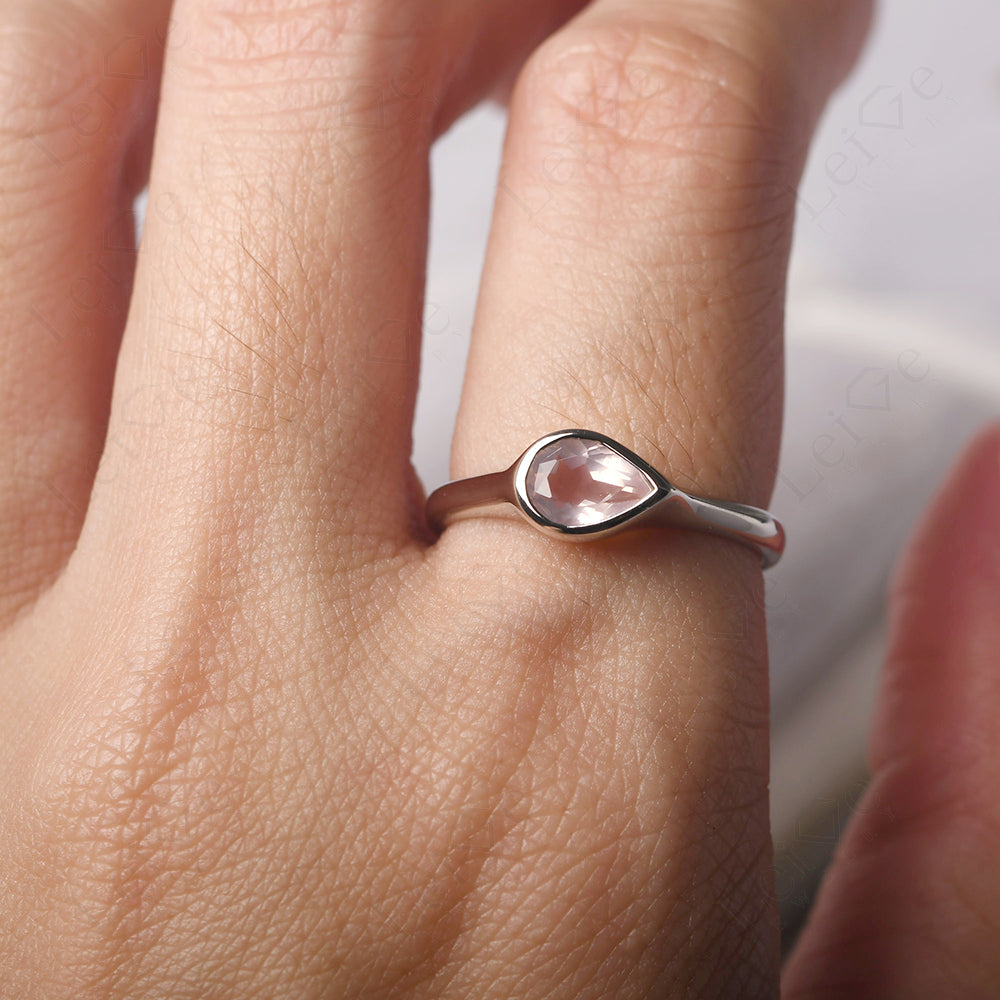 Horizontal Pear Rose Quartz Engagement Ring