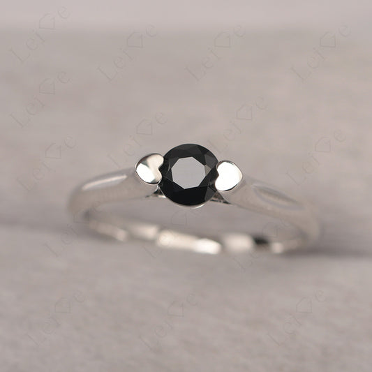 Dainty Black Spinel Ring Solitaire Engagement Ring