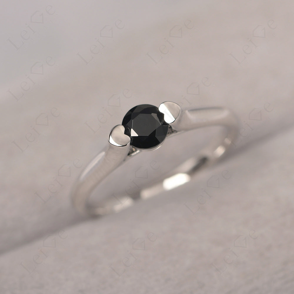 Dainty Black Spinel Ring Solitaire Engagement Ring