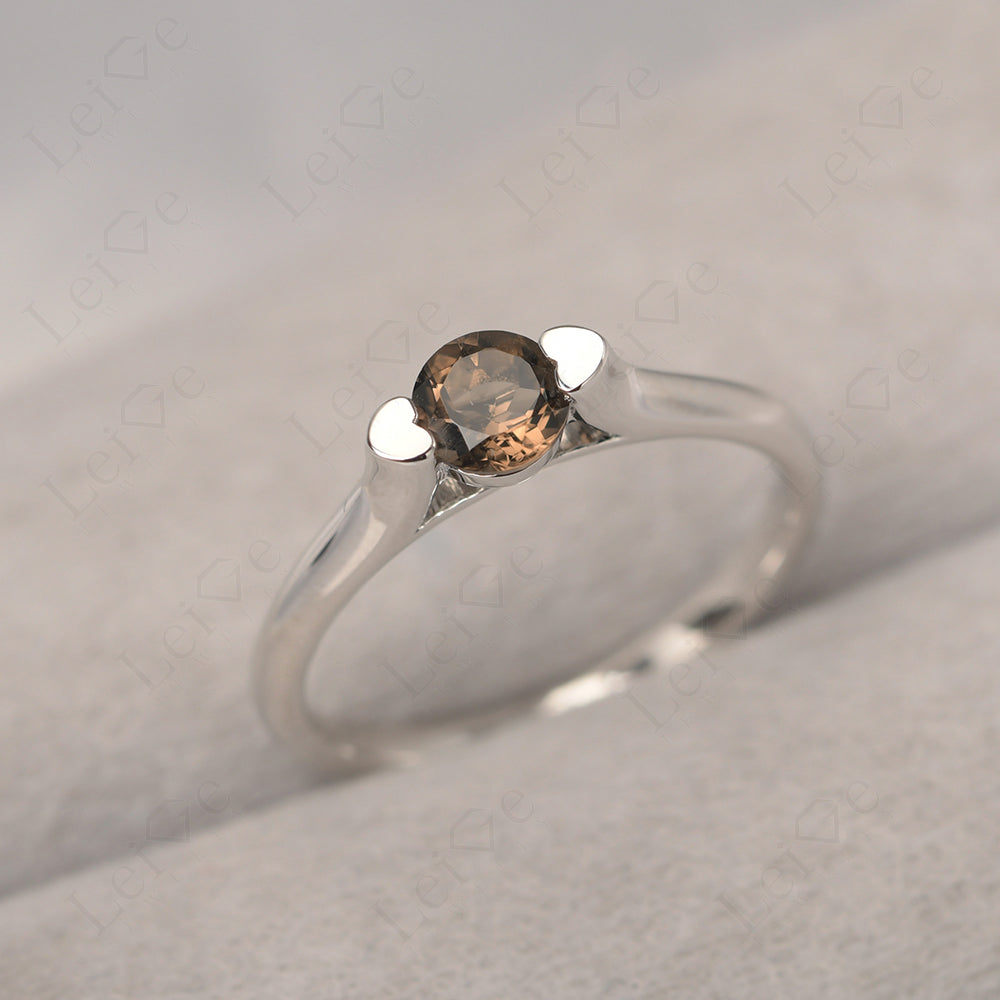 Dainty Smoky Quartz Ring Solitaire Engagement Ring