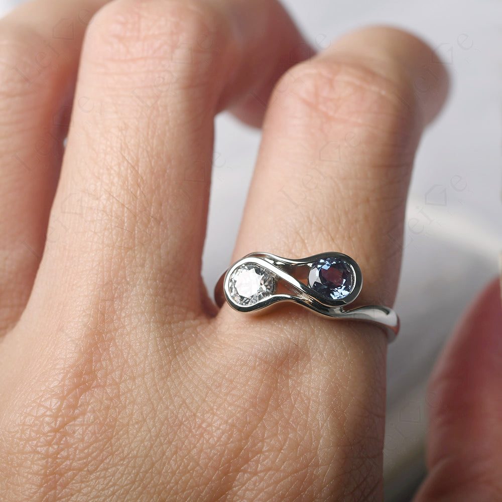 Alexandrite And Cubic Zirconia Ring Double Stone Engagement Ring