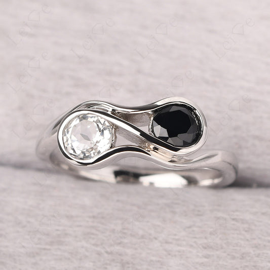 Black Spinel And White Topaz Ring Double Stone Engagement Ring