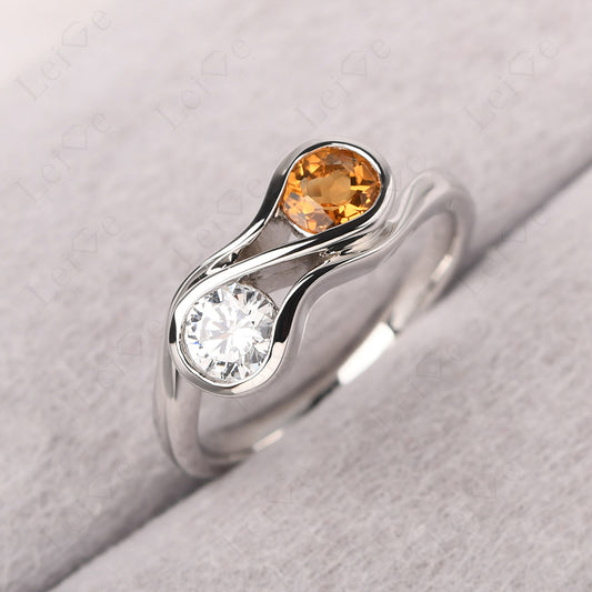 Citrine And Cubic Zirconia Ring Double Stone Engagement Ring